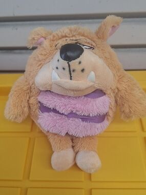 Plush Monster Stuffed Animal - Tan with Purple and Pink Belly